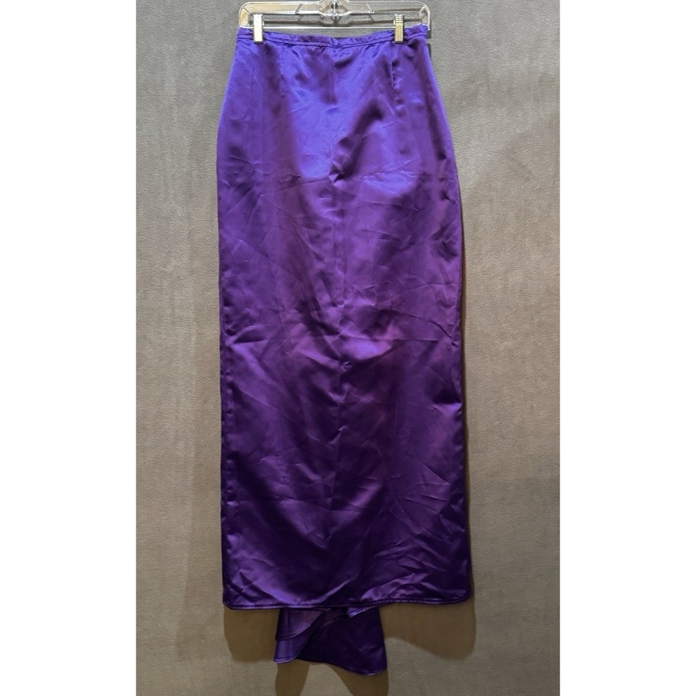 Purple Satin Maxi Skirt High Waisted Formal Evening Skirt with Train Womens L‎